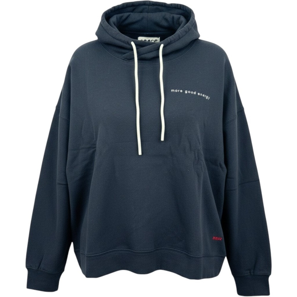 Peace Love World Hoodie Womens L Navy More Good Energy Boxy Fleece Athleisure